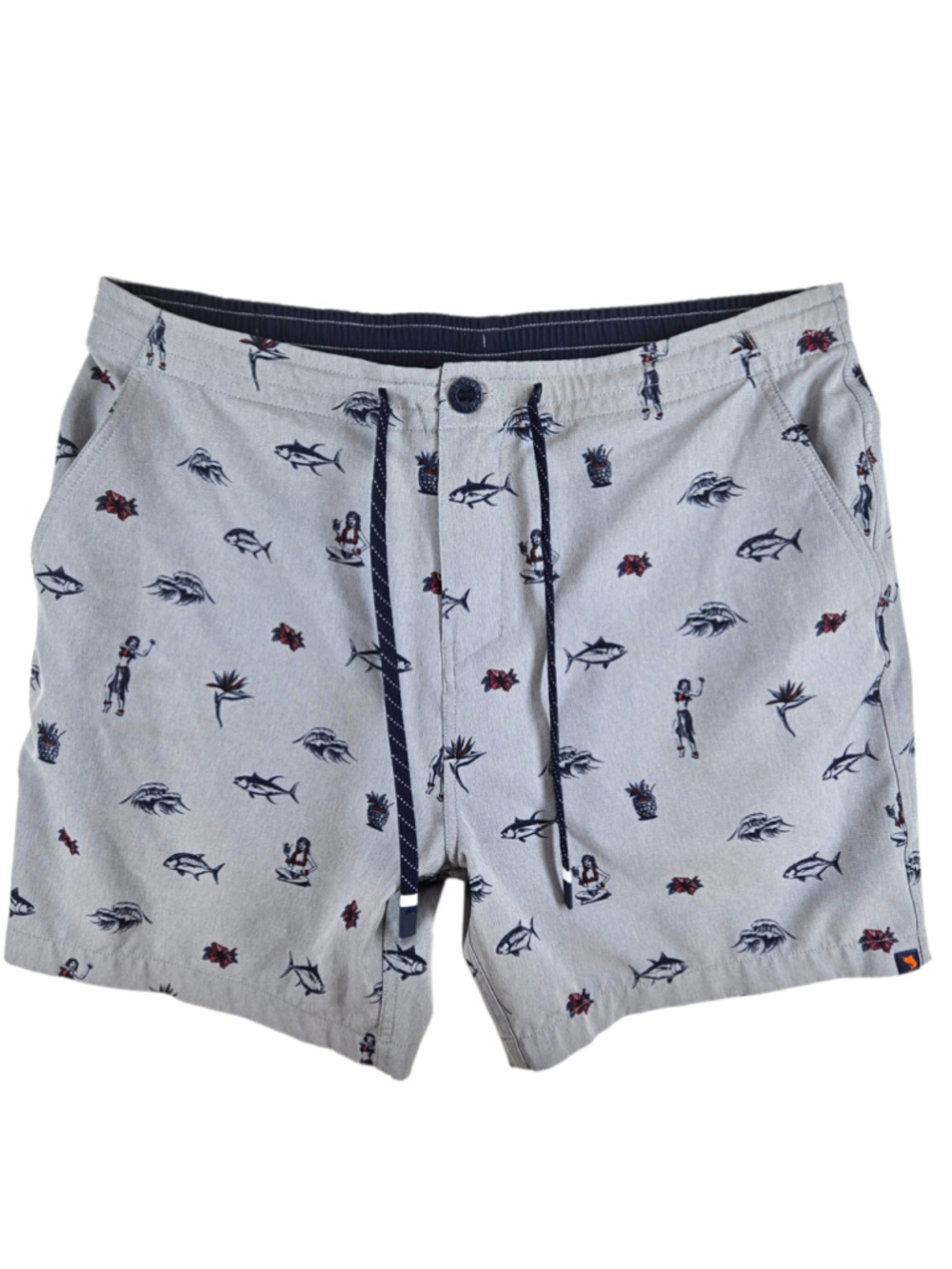 Salt Life "Live Salty" Gray Swim Shorts Mens Size 36 Fish Ocean Print Trunks